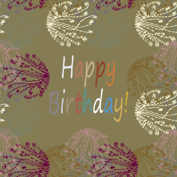 Mão Multicolorida Desenhada Cartas Feliz Aniversário Com Padrão Floral —  Vetores de Stock