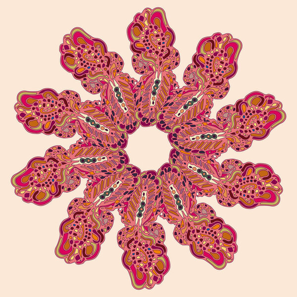 New symmetrical mandala in style zentangle inspired art with doodle. Decorative object can be used for wallpaper, pattern fills, web pages, surface textures.