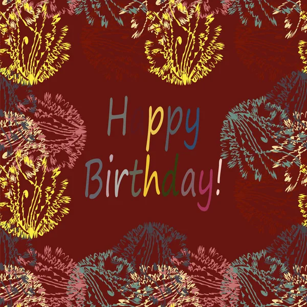 Multi Coloré Dessiné Main Joyeux Anniversaire Lettres Avec Motif Floral — Image vectorielle