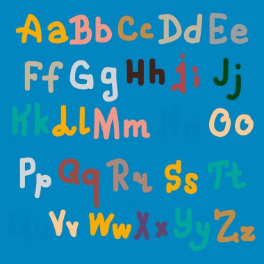 Çok renkli el alfabesi harfleri üzerinde düz arka plan çekilmiş.