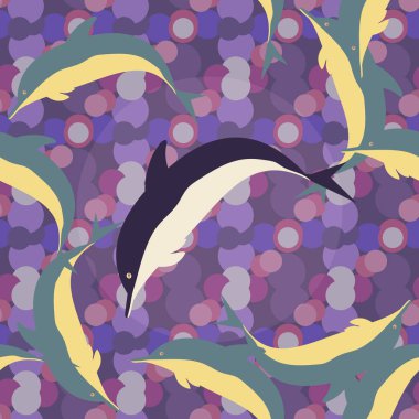 Dekoratif renkli seamless modeli sevimli yunuslar ile