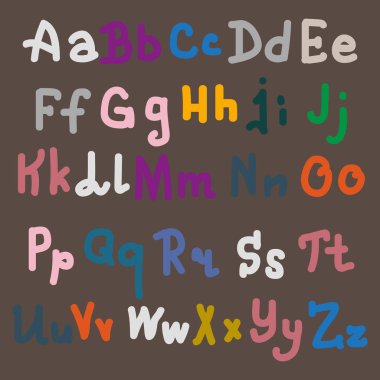 Çok renkli el alfabesi harfleri üzerinde düz arka plan çekilmiş.