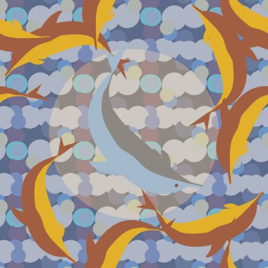 Dekoratif renkli seamless modeli sevimli yunuslar ile