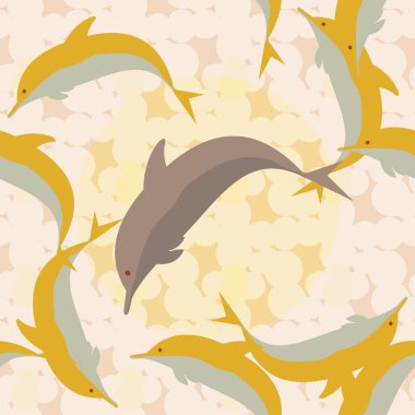 Dekoratif renkli seamless modeli sevimli yunuslar ile