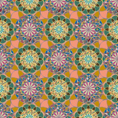 Renkli farklı renk seçenekleri sunan mozaik mandala arka plan