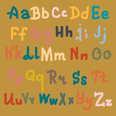 Çok renkli el alfabesi harfleri üzerinde düz arka plan çekilmiş.