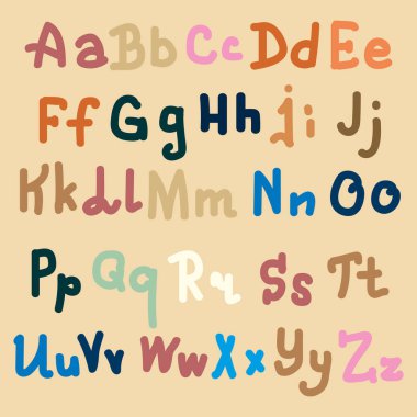 Çok renkli el alfabesi harfleri üzerinde düz arka plan çekilmiş.