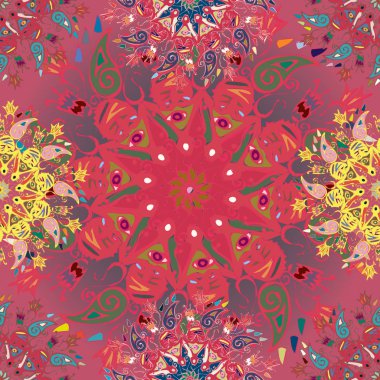 Basit renkli soyut mandala. Basit şekiller oluşan parlak dairesel süsleme. 