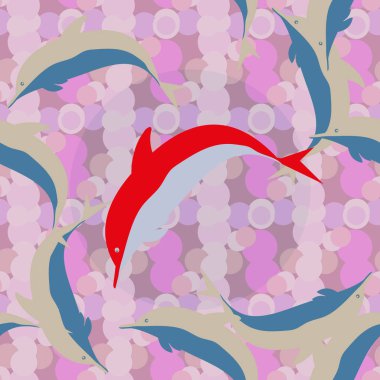 Dekoratif renkli seamless modeli sevimli yunuslar ile