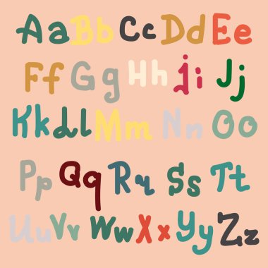 Çok renkli el alfabesi harfleri üzerinde düz arka plan çekilmiş.
