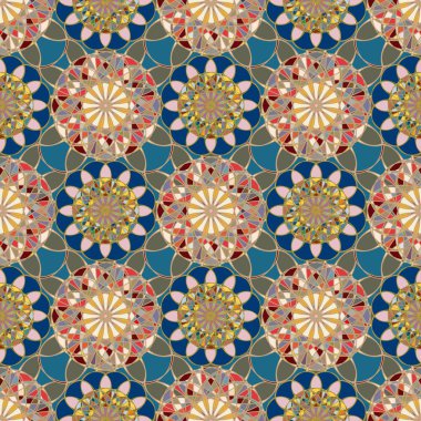 Renkli farklı renk seçenekleri sunan mozaik mandala arka plan