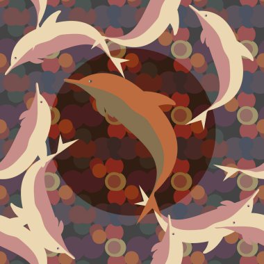 Dekoratif renkli seamless modeli sevimli yunuslar ile