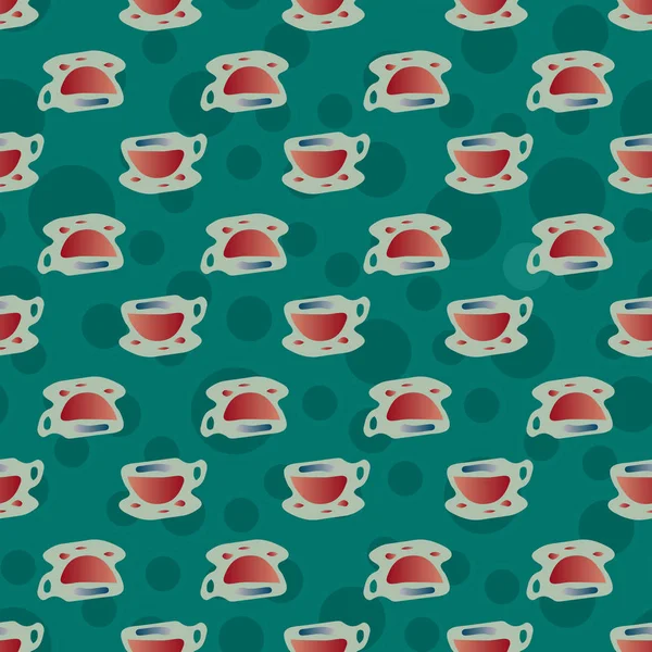 Cups Coffee Tea Dots Background Seamless Pattern — Stock Vector