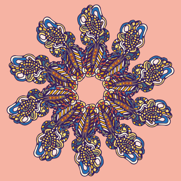 New symmetrical mandala in style zentangle inspired art with doodle. Decorative object can be used for wallpaper, pattern fills, web pages, surface textures.