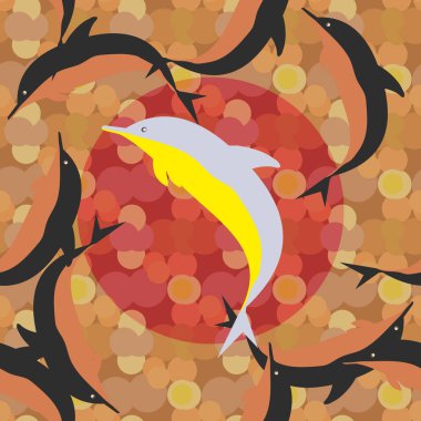 Dekoratif renkli seamless modeli sevimli yunuslar ile