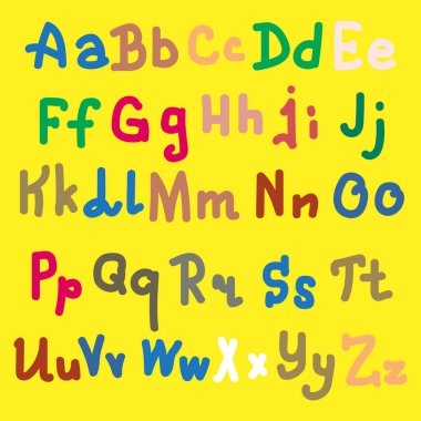Çok renkli el alfabesi harfleri üzerinde düz arka plan çekilmiş.