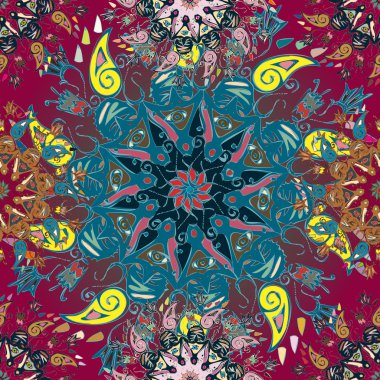 Basit renkli soyut mandala. Basit şekiller oluşan parlak dairesel süsleme. 