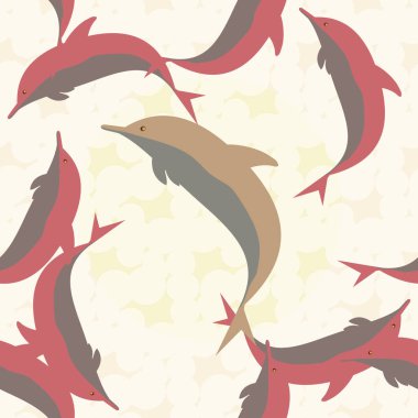 Dekoratif renkli seamless modeli sevimli yunuslar ile