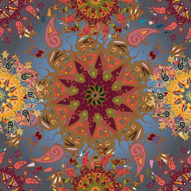 Basit renkli soyut mandala. Basit şekiller oluşan parlak dairesel süsleme. 