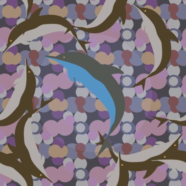 Dekoratif renkli seamless modeli sevimli yunuslar ile