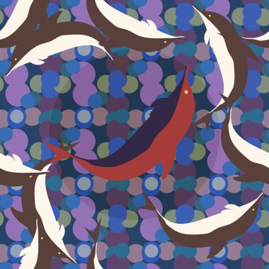 Dekoratif renkli seamless modeli sevimli yunuslar ile