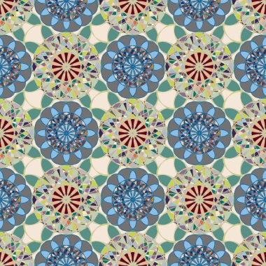 Renkli farklı renk seçenekleri sunan mozaik mandala arka plan