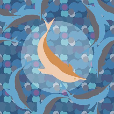 Dekoratif renkli seamless modeli sevimli yunuslar ile