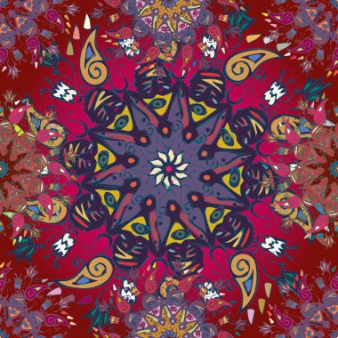 Basit renkli soyut mandala. Basit şekiller oluşan parlak dairesel süsleme. 