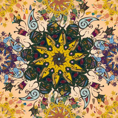 Basit renkli soyut mandala. Basit şekiller oluşan parlak dairesel süsleme. 