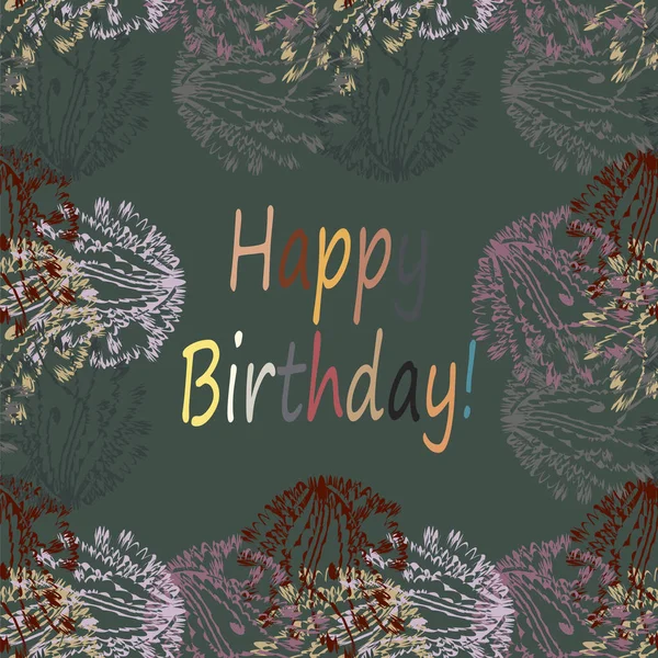 Múltiples Colores Dibujados Mano Feliz Cumpleaños Cartas Con Patrón Floral — Vector de stock