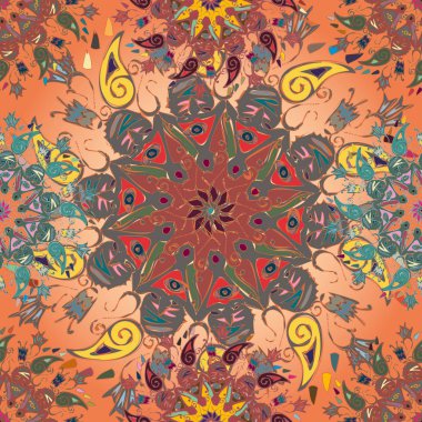 Basit renkli soyut mandala. Basit şekiller oluşan parlak dairesel süsleme. 