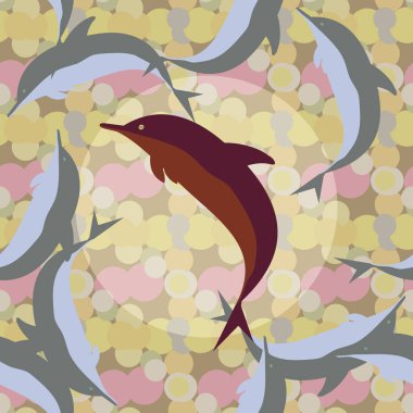 Dekoratif renkli seamless modeli sevimli yunuslar ile