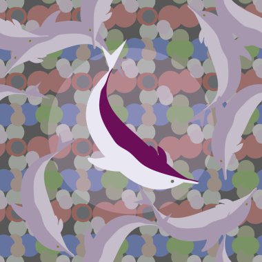 Dekoratif renkli seamless modeli sevimli yunuslar ile