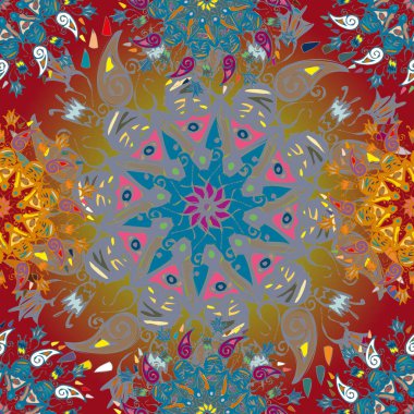 Basit renkli soyut mandala. Basit şekiller oluşan parlak dairesel süsleme. 