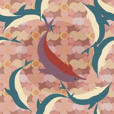 Dekoratif renkli seamless modeli sevimli yunuslar ile