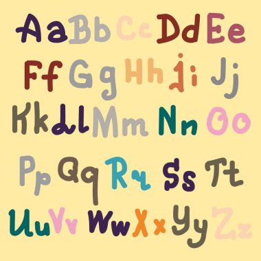 Çok renkli el alfabesi harfleri üzerinde düz arka plan çekilmiş.