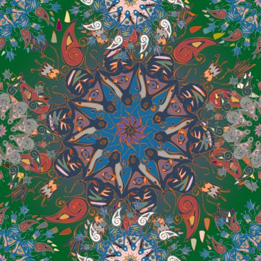 Basit renkli soyut mandala. Basit şekiller oluşan parlak dairesel süsleme. 