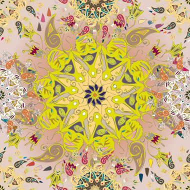 Basit renkli soyut mandala. Basit şekiller oluşan parlak dairesel süsleme. 