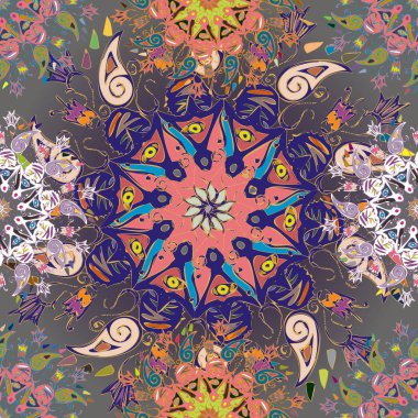 Basit renkli soyut mandala. Basit şekiller oluşan parlak dairesel süsleme. 