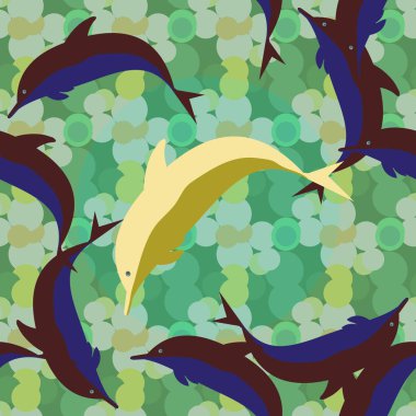 Dekoratif renkli seamless modeli sevimli yunuslar ile