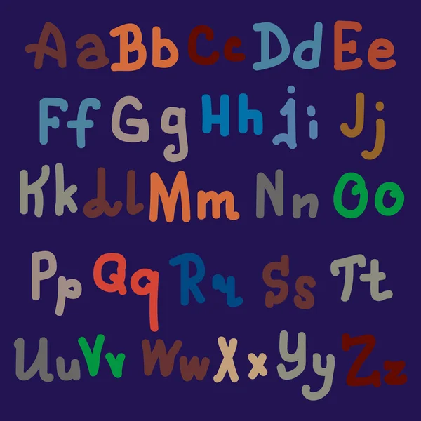 Lettres Alphabet Dessinées Main Multicolores Sur Fond Uni — Image vectorielle