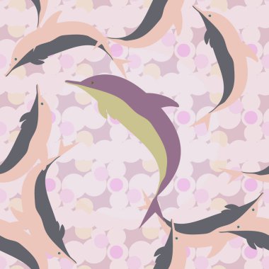 Dekoratif renkli seamless modeli sevimli yunuslar ile