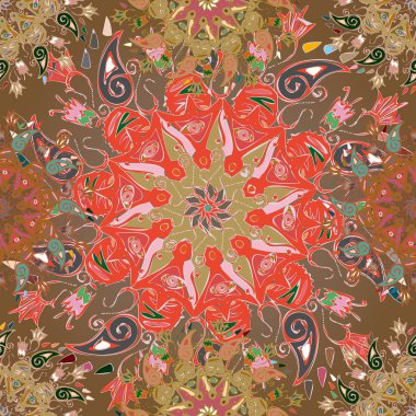 Basit renkli soyut mandala. Basit şekiller oluşan parlak dairesel süsleme. 