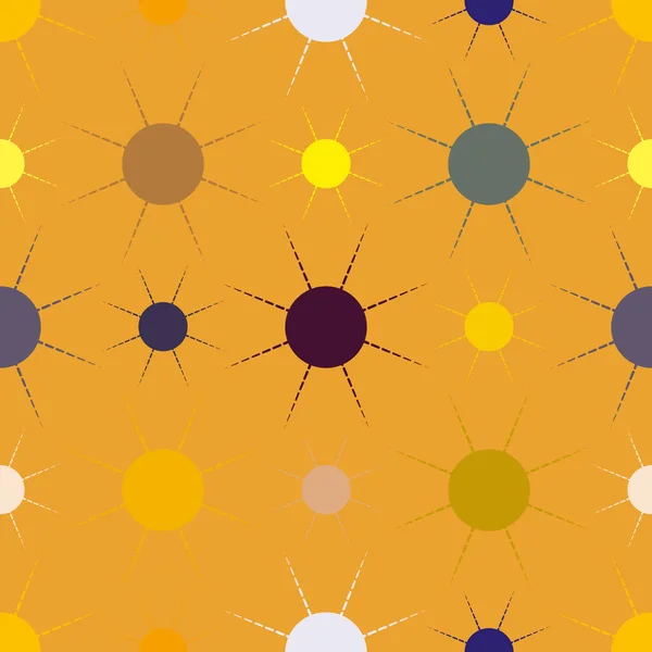 Векторная Иллюстрация Бесшовного Рисунка Многоцветными Простыми Геометрическими Солнцами — стоковый вектор