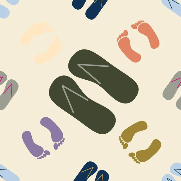 Vector Illustration Seamless Pattern Slippers Footprints — Stock Vector