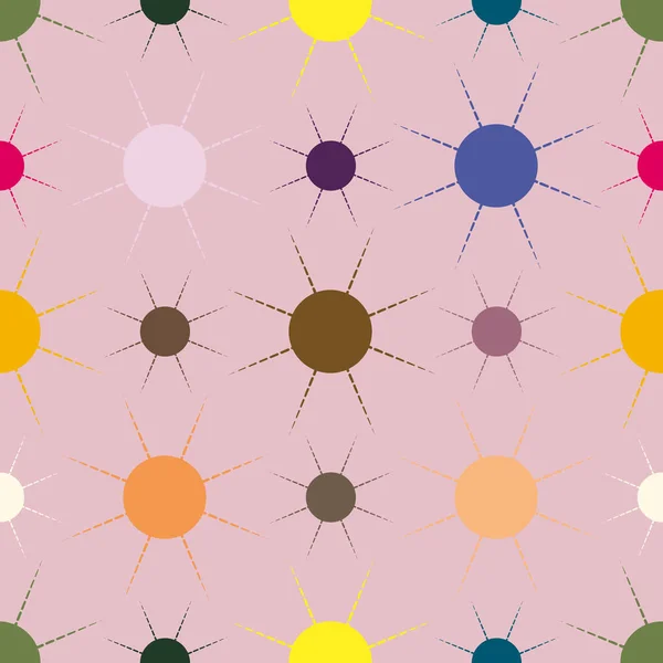 Ilustración Vectorial Patrón Sin Costura Con Soles Geométricos Simples Multicolores — Archivo Imágenes Vectoriales