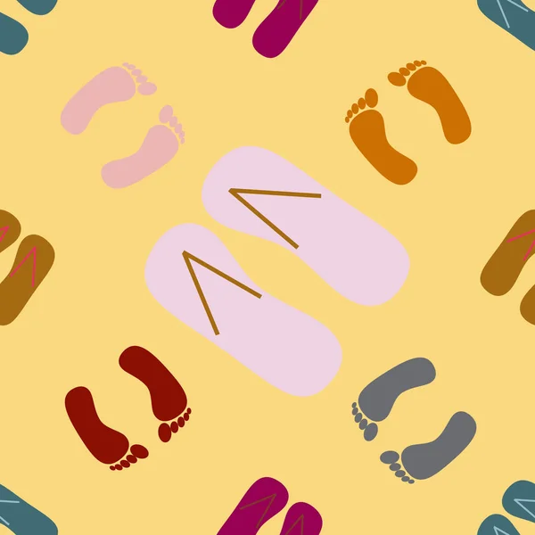 Vektor Illustration Des Nahtlosen Musters Mit Hausschuhen Und Fußabdrücken — Stockvektor