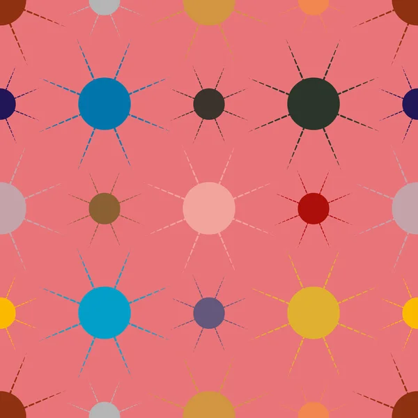 Vectorillustratie Van Naadloze Patroon Met Multicolor Eenvoudige Geometrische Zonnen — Stockvector