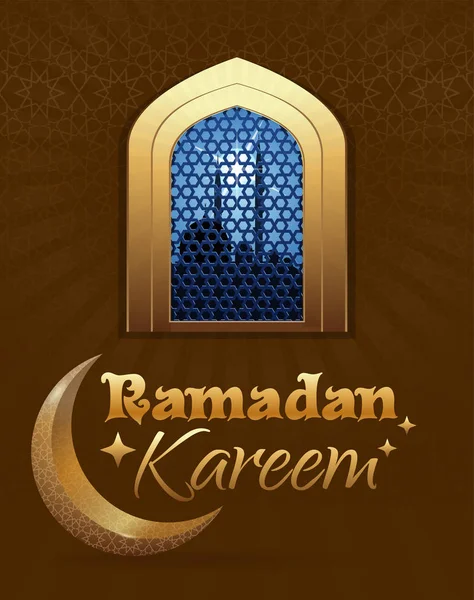 Ramadan Kareem Biglietto Auguri Con Una Mezzaluna Simbolo Dell Islam — Vettoriale Stock