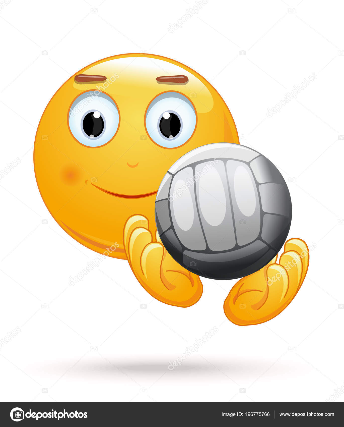 Cheerful Smiley Catches Ball Emoticon Face Playing Volleyball Emoji